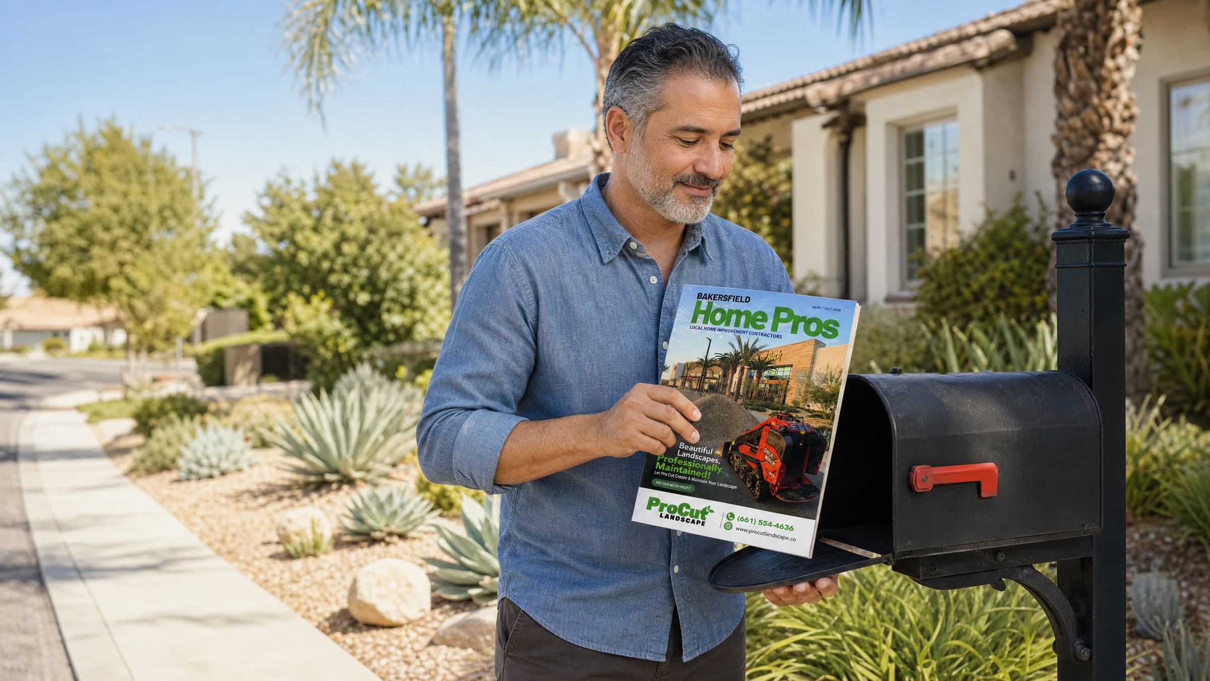 A homeowner collecting the Bakersfield Home Pros issue from his mailbox